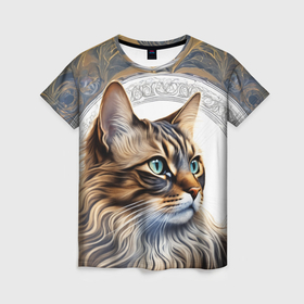 Женская футболка 3D с принтом Портрет полосатого кота вполоборота в Санкт-Петербурге, 100% полиэфир ( синтетическое хлопкоподобное полотно) | прямой крой, круглый вырез горловины, длина до линии бедер | 