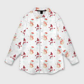 Мужская рубашка oversize 3D с принтом Снеговики и снежинки в Тюмени,  |  | 