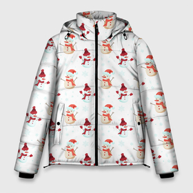Мужская зимняя куртка 3D с принтом Снеговики и снежинки в Тюмени, верх — 100% полиэстер; подкладка — 100% полиэстер; утеплитель — 100% полиэстер | длина ниже бедра, свободный силуэт Оверсайз. Есть воротник-стойка, отстегивающийся капюшон и ветрозащитная планка. 

Боковые карманы с листочкой на кнопках и внутренний карман на молнии. | Тематика изображения на принте: 
