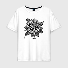 Мужская футболка хлопок Oversize с принтом Чёрно белая роза цветы в Тюмени, 100% хлопок | свободный крой, круглый ворот, “спинка” длиннее передней части | Тематика изображения на принте: 