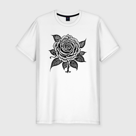 Мужская футболка хлопок Slim с принтом Чёрно белая роза цветы в Новосибирске, 92% хлопок, 8% лайкра | приталенный силуэт, круглый вырез ворота, длина до линии бедра, короткий рукав | 