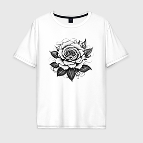 Мужская футболка хлопок Oversize с принтом Чёрно белая роза в Тюмени, 100% хлопок | свободный крой, круглый ворот, “спинка” длиннее передней части | 