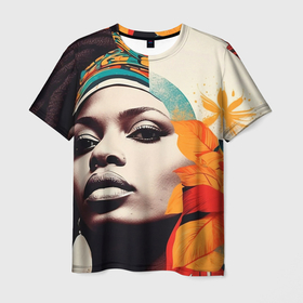 Мужская футболка 3D с принтом Африканская девушка с дредами , 100% полиэфир | прямой крой, круглый вырез горловины, длина до линии бедер | 