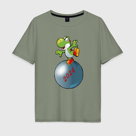Мужская футболка хлопок Oversize с принтом Дракон на шаре 2024 в Курске, 100% хлопок | свободный крой, круглый ворот, “спинка” длиннее передней части | 