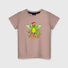 Детская футболка хлопок с принтом Новогодний символ дракоша в Курске, 100% хлопок | круглый вырез горловины, полуприлегающий силуэт, длина до линии бедер | Тематика изображения на принте: 