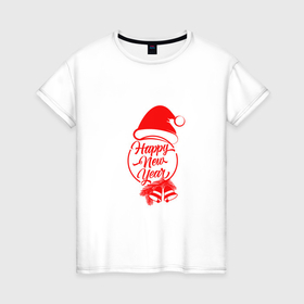Женская футболка хлопок с принтом Праздник шапка колокольчики , 100% хлопок | прямой крой, круглый вырез горловины, длина до линии бедер, слегка спущенное плечо | 