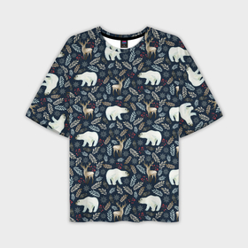 Мужская футболка oversize 3D с принтом Акварельные медведи и олени в Курске,  |  | 