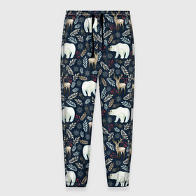 Мужские брюки 3D с принтом Акварельные медведи и олени в Курске, 100% полиэстер | манжеты по низу, эластичный пояс регулируется шнурком, по бокам два кармана без застежек, внутренняя часть кармана из мелкой сетки | 