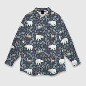 Мужская рубашка oversize 3D с принтом Акварельные медведи и олени в Екатеринбурге,  |  | 