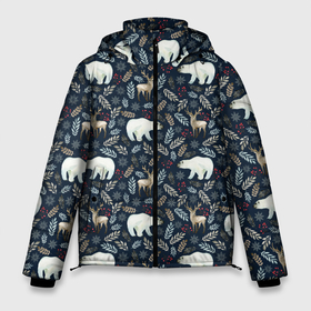 Мужская зимняя куртка 3D с принтом Акварельные медведи и олени в Санкт-Петербурге, верх — 100% полиэстер; подкладка — 100% полиэстер; утеплитель — 100% полиэстер | длина ниже бедра, свободный силуэт Оверсайз. Есть воротник-стойка, отстегивающийся капюшон и ветрозащитная планка. 

Боковые карманы с листочкой на кнопках и внутренний карман на молнии. | Тематика изображения на принте: 