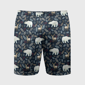 Мужские шорты спортивные с принтом Акварельные медведи и олени ,  |  | 