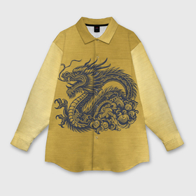 Мужская рубашка oversize 3D с принтом Дракон на золоте в Курске,  |  | 
