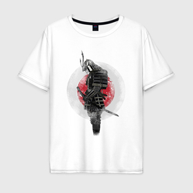 Мужская футболка хлопок Oversize с принтом Призрак самурая в Белгороде, 100% хлопок | свободный крой, круглый ворот, “спинка” длиннее передней части | 