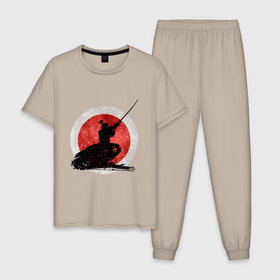 Мужская пижама хлопок с принтом Последний бой самурая в Екатеринбурге, 100% хлопок | брюки и футболка прямого кроя, без карманов, на брюках мягкая резинка на поясе и по низу штанин
 | 