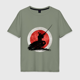 Мужская футболка хлопок Oversize с принтом Последний бой самурая в Белгороде, 100% хлопок | свободный крой, круглый ворот, “спинка” длиннее передней части | 