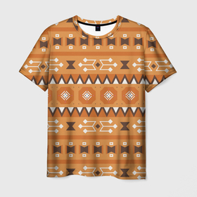 Мужская футболка 3D с принтом Brown tribal geometric в Тюмени, 100% полиэфир | прямой крой, круглый вырез горловины, длина до линии бедер | Тематика изображения на принте: 