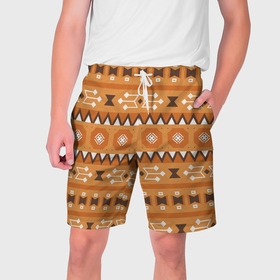 Мужские шорты 3D с принтом Brown tribal geometric в Курске,  полиэстер 100% | прямой крой, два кармана без застежек по бокам. Мягкая трикотажная резинка на поясе, внутри которой широкие завязки. Длина чуть выше колен | 
