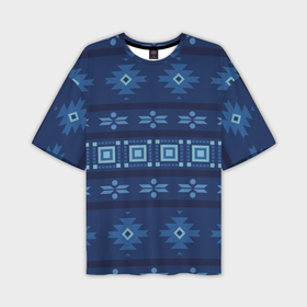 Мужская футболка oversize 3D с принтом Blue tribal geometric в Петрозаводске,  |  | 