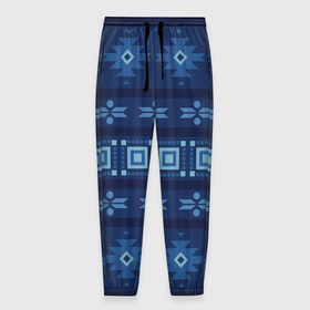 Мужские брюки 3D с принтом Blue tribal geometric в Петрозаводске, 100% полиэстер | манжеты по низу, эластичный пояс регулируется шнурком, по бокам два кармана без застежек, внутренняя часть кармана из мелкой сетки | 