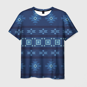 Мужская футболка 3D с принтом Blue tribal geometric в Петрозаводске, 100% полиэфир | прямой крой, круглый вырез горловины, длина до линии бедер | 