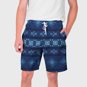 Мужские шорты 3D с принтом Blue tribal geometric в Петрозаводске,  полиэстер 100% | прямой крой, два кармана без застежек по бокам. Мягкая трикотажная резинка на поясе, внутри которой широкие завязки. Длина чуть выше колен | 
