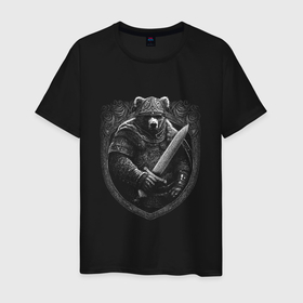 Мужская футболка хлопок с принтом Русский богатырь медведь в Кировске, 100% хлопок | прямой крой, круглый вырез горловины, длина до линии бедер, слегка спущенное плечо. | 