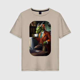 Женская футболка хлопок Oversize с принтом Будни дракона в Кировске, 100% хлопок | свободный крой, круглый ворот, спущенный рукав, длина до линии бедер
 | 