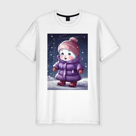 Мужская футболка хлопок Slim с принтом Зимняя улыбка ребенка в Белгороде, 92% хлопок, 8% лайкра | приталенный силуэт, круглый вырез ворота, длина до линии бедра, короткий рукав | 