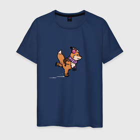 Мужская футболка хлопок с принтом Лисичка на катке в Курске, 100% хлопок | прямой крой, круглый вырез горловины, длина до линии бедер, слегка спущенное плечо. | 