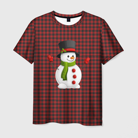Мужская футболка 3D с принтом Радостный снеговик машет руками в Петрозаводске, 100% полиэфир | прямой крой, круглый вырез горловины, длина до линии бедер | 
