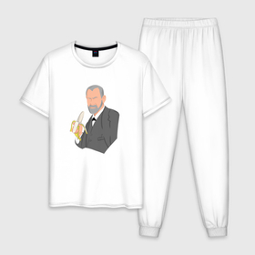 Мужская пижама хлопок с принтом Зигмунд Фрейд с бананом в Екатеринбурге, 100% хлопок | брюки и футболка прямого кроя, без карманов, на брюках мягкая резинка на поясе и по низу штанин
 | 