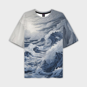 Мужская футболка oversize 3D с принтом Морская буря с облаками в Петрозаводске,  |  | 