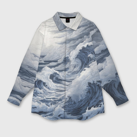 Мужская рубашка oversize 3D с принтом Морская буря с облаками в Белгороде,  |  | 