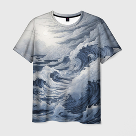 Мужская футболка 3D с принтом Морская буря с облаками в Петрозаводске, 100% полиэфир | прямой крой, круглый вырез горловины, длина до линии бедер | 