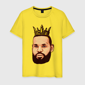 Мужская футболка хлопок с принтом Король Леброн в Екатеринбурге, 100% хлопок | прямой крой, круглый вырез горловины, длина до линии бедер, слегка спущенное плечо. | 