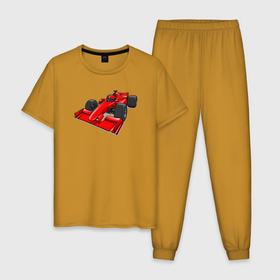 Мужская пижама хлопок с принтом Формула 1 красная в Белгороде, 100% хлопок | брюки и футболка прямого кроя, без карманов, на брюках мягкая резинка на поясе и по низу штанин
 | Тематика изображения на принте: 
