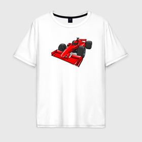 Мужская футболка хлопок Oversize с принтом Формула 1 красная в Белгороде, 100% хлопок | свободный крой, круглый ворот, “спинка” длиннее передней части | Тематика изображения на принте: 