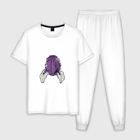 Мужская пижама хлопок с принтом Ирис фиолетовый гранж в Петрозаводске, 100% хлопок | брюки и футболка прямого кроя, без карманов, на брюках мягкая резинка на поясе и по низу штанин
 | Тематика изображения на принте: 