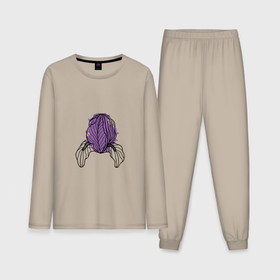 Мужская пижама с лонгсливом хлопок с принтом Ирис фиолетовый гранж ,  |  | Тематика изображения на принте: 