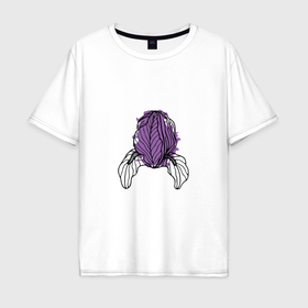 Мужская футболка хлопок Oversize с принтом Ирис фиолетовый гранж , 100% хлопок | свободный крой, круглый ворот, “спинка” длиннее передней части | Тематика изображения на принте: 