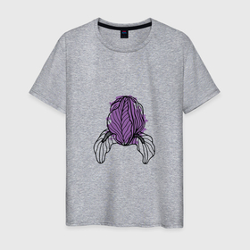 Мужская футболка хлопок с принтом Ирис фиолетовый гранж в Петрозаводске, 100% хлопок | прямой крой, круглый вырез горловины, длина до линии бедер, слегка спущенное плечо. | 