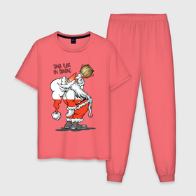 Мужская пижама хлопок с принтом Санта на покраске в Екатеринбурге, 100% хлопок | брюки и футболка прямого кроя, без карманов, на брюках мягкая резинка на поясе и по низу штанин
 | 