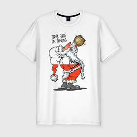 Мужская футболка хлопок Slim с принтом Санта на покраске в Екатеринбурге, 92% хлопок, 8% лайкра | приталенный силуэт, круглый вырез ворота, длина до линии бедра, короткий рукав | 