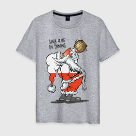 Мужская футболка хлопок с принтом Санта на покраске в Екатеринбурге, 100% хлопок | прямой крой, круглый вырез горловины, длина до линии бедер, слегка спущенное плечо. | 