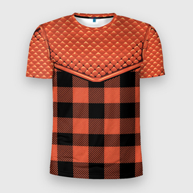 Мужская футболка 3D Slim с принтом Стёжка: рыжая клетка в Санкт-Петербурге, 100% полиэстер с улучшенными характеристиками | приталенный силуэт, круглая горловина, широкие плечи, сужается к линии бедра | 