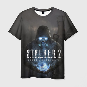 Мужская футболка 3D с принтом STALKER 2 одиночка с артефактом в Екатеринбурге, 100% полиэфир | прямой крой, круглый вырез горловины, длина до линии бедер | 