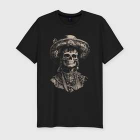 Мужская футболка хлопок Slim с принтом Традиционный мексиканский череп калавера в Санкт-Петербурге, 92% хлопок, 8% лайкра | приталенный силуэт, круглый вырез ворота, длина до линии бедра, короткий рукав | 