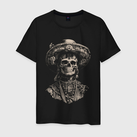 Мужская футболка хлопок с принтом Традиционный мексиканский череп калавера в Екатеринбурге, 100% хлопок | прямой крой, круглый вырез горловины, длина до линии бедер, слегка спущенное плечо. | 