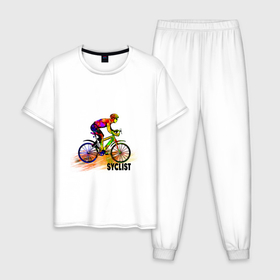 Мужская пижама хлопок с принтом Велосипедист спортсмен в Курске, 100% хлопок | брюки и футболка прямого кроя, без карманов, на брюках мягкая резинка на поясе и по низу штанин
 | Тематика изображения на принте: 