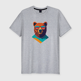 Мужская футболка хлопок Slim с принтом Медведь в солнечных очках в Курске, 92% хлопок, 8% лайкра | приталенный силуэт, круглый вырез ворота, длина до линии бедра, короткий рукав | 